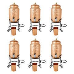 Kuber Industries Copper Water Bottle & Water Dispenser Combo Set|with Added Health Benefits of Copper|Ergonomic Design & Easy to Clean|Set of 2|5 Liters & 750 ML|Copper & Red (Pack of 6)
