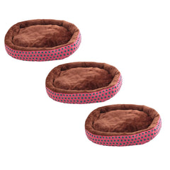 Kuber Industries Dog & Cat Bed|Soft Plush Top Pet Bed|Oxford Cloth Polyester Filling|Medium Washable Dog Bed|Circular Cat Bed with Rise-Edge Pillow|QY039RC-L|Red & Coffee (Pack of 3)
