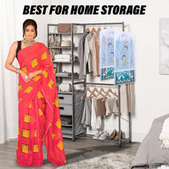 Kuber Industries Hanging Saree Cover | Brush Painting Pattern Saree Cover | Non-Woven Saree Covers for Home | Saree Cover with Small Transparent view | Pack of 3 | Yellow
