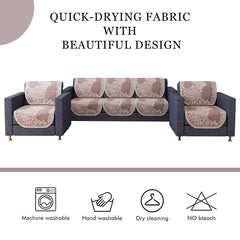 Heart Home Sofa Cover | Net Sofa Slipcover Set | Sofa Cover for Living Room | Sofa Slip Cover for Hall | 5-Seater Sofa Cover for Home Decor | Sofa Cover Set | Peacock-Design | 10 Piece | Cream