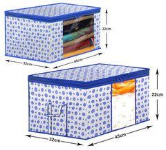 Heart Home Dot Printed Multiuses Non-Woven 2 Saree Cover & 2 Underbed Storage Bag/Organizer Set With Tranasparent Window, Set of 4 (Blue)-46HH0617