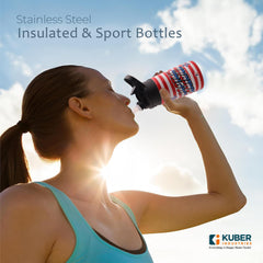 Kuber Industries 350 ml Insulated Water Bottle | Captain America Kids Water Bottle | Stainless Steel Kids Water Bottle | Water Bottle with Push-Button Flip Lid | Bottle For School | Red | Pack of 2