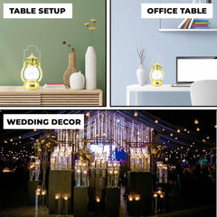Kuber Industries Pack of 3 LED Lantern Lamp|Battey Operated|Flameless Yellow Light|Diwali Lights for Home Decoration,Along with Other Festivities & Parties|Black Hanging Lantern|B0-003C|Gold