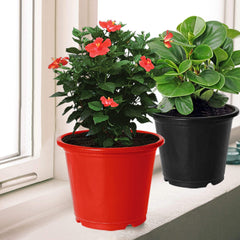 Kuber Industries Plastic Planters|Gamla|Flower Pots for Garden Nursery Home Décor,8"x6",Pack of 3 (Red,Black,Orange)