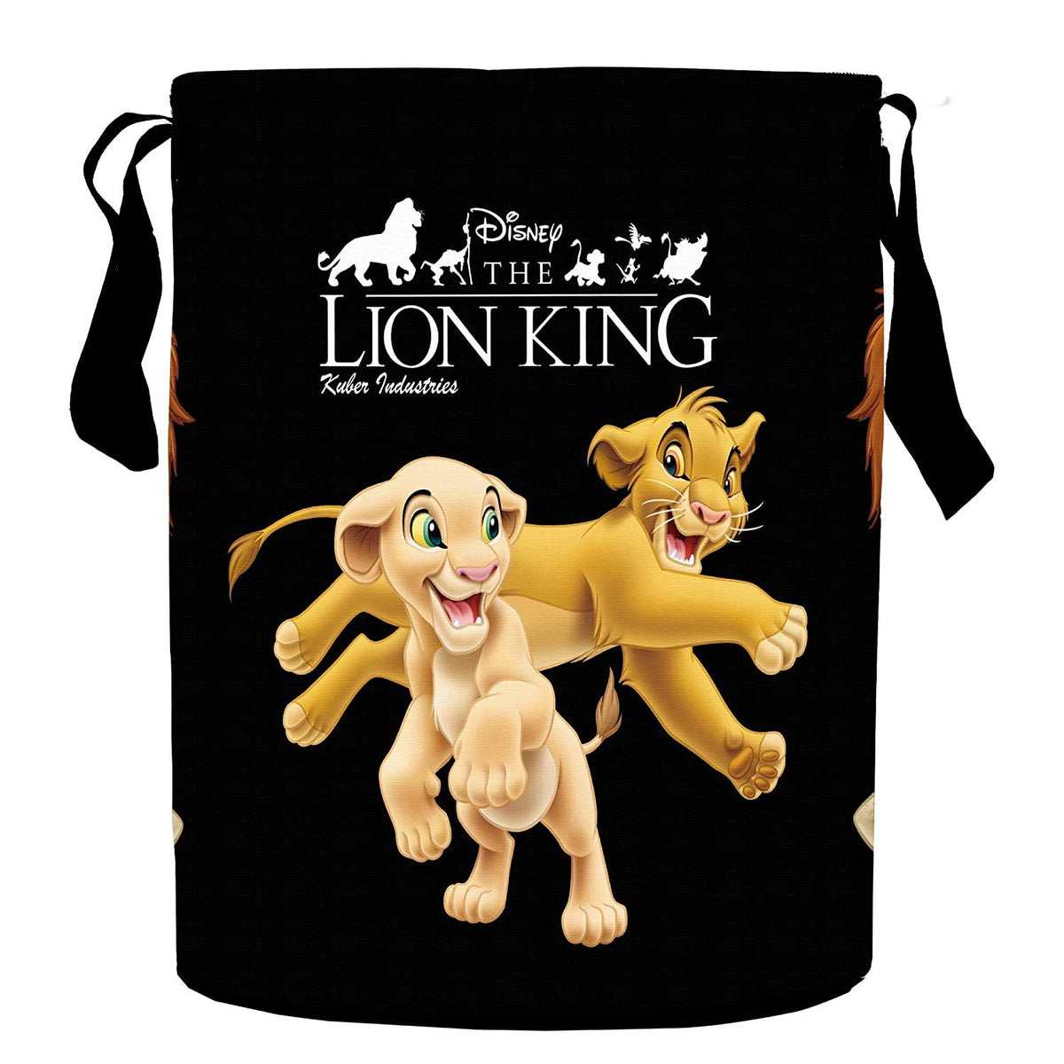Homestic Non-Woven Disney Round Laundry Basket For clothes|Disney Lion King Print|Foldable Toy Storage Organizer|Reinforced Handle With Sturdy Base|Capicity 45 Ltr (Black)