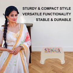 Kuber Industries Disney Team Stool | Bathroom Square Stool | Plastic Stool for Bathroom | Stool for Kitchen | Bathroom Patla | Support Stool for Bathroom | P6 | Pack of 3 | Multi