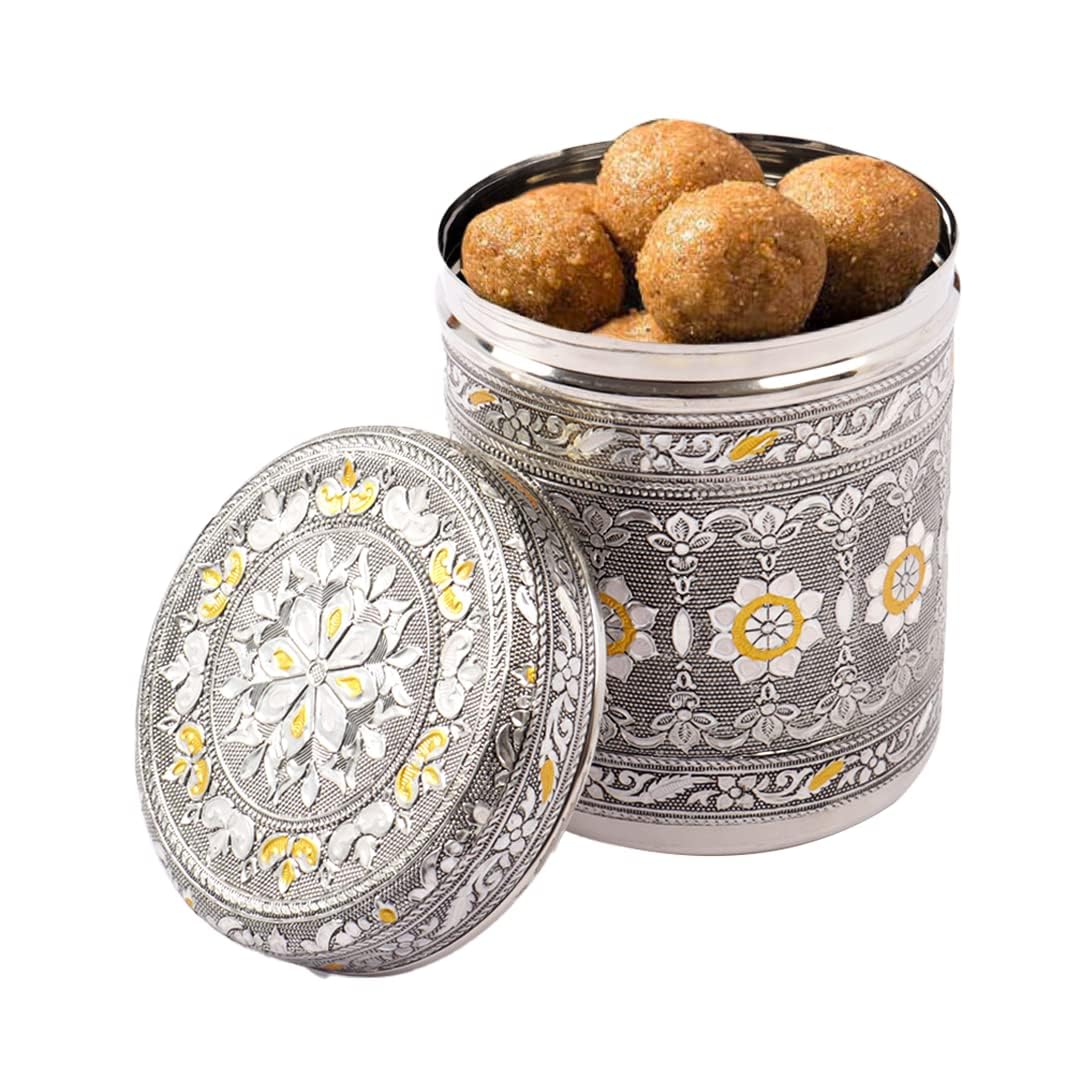 Kuber Industries 1600ml Silver Crafted Stainless Steel Containers for Kitchen with Lid | Aesthetic Multipurpose Storage Canister for Kitchen Organizer | Steel Dabba/Box for home | Silver