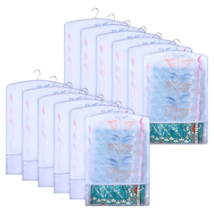 Kuber Industries Hanging Saree Cover | Brush Painting Pattern Saree Cover | Non-Woven Saree Covers for Home | Saree Cover with Small Transparent view | Pack of 12 | Gray