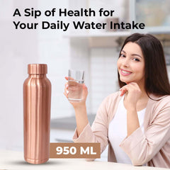 Kuber Industries 950 ml Copper Water Bottle - Leakproof Detox Tamaba Bottle for Office/Gym/Yoga/College, Men & Women | Stain Resistent Thermos Bottle for Office & Home | Solid - Copper
