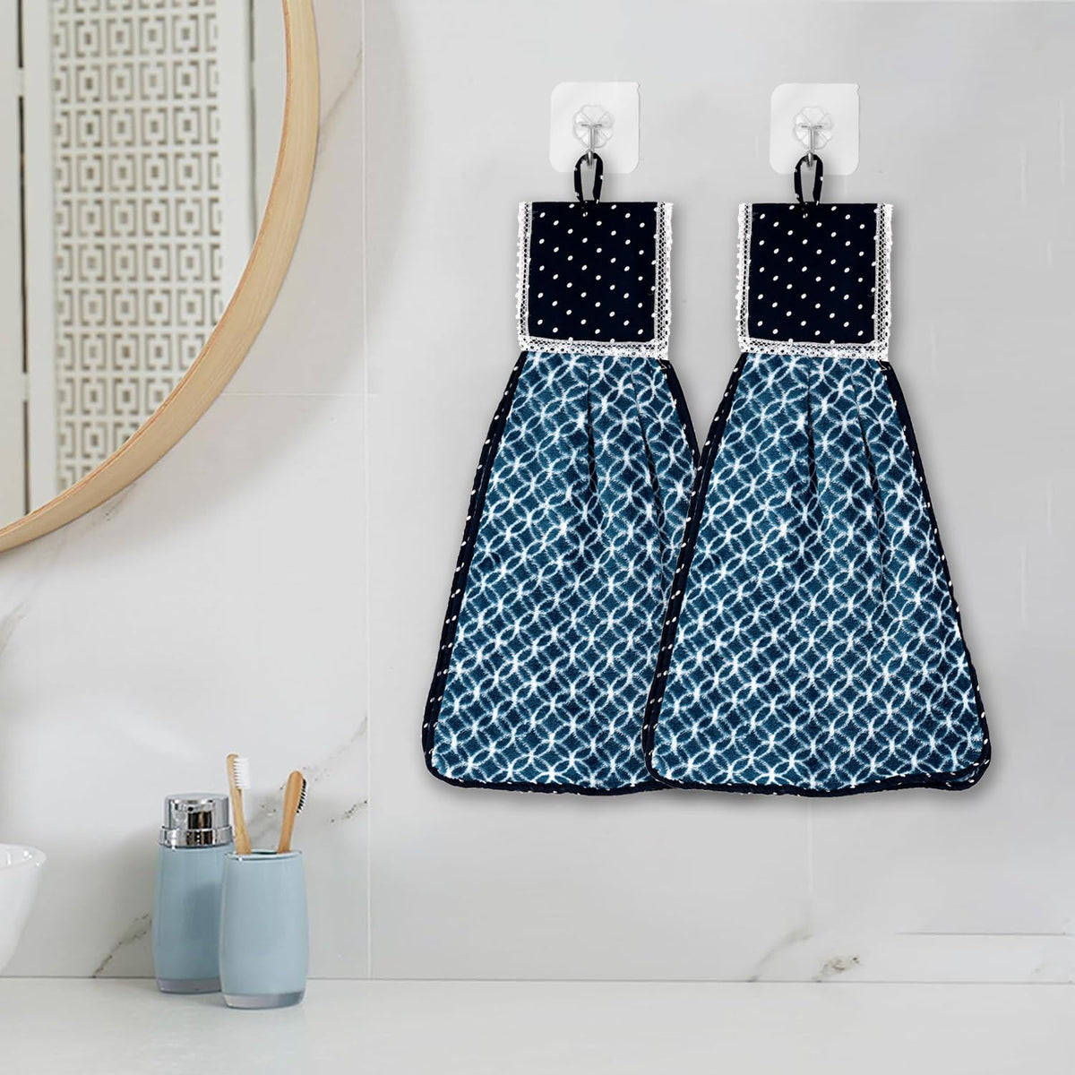 Kuber Industries Napkin | Washbasin Hanging Napkin | Kitchen Towel with Ties | Napkin for Kitchen | Circle Napkin for Bathroom | Hand Towel for Kitchen | Pack of 2 | Blue