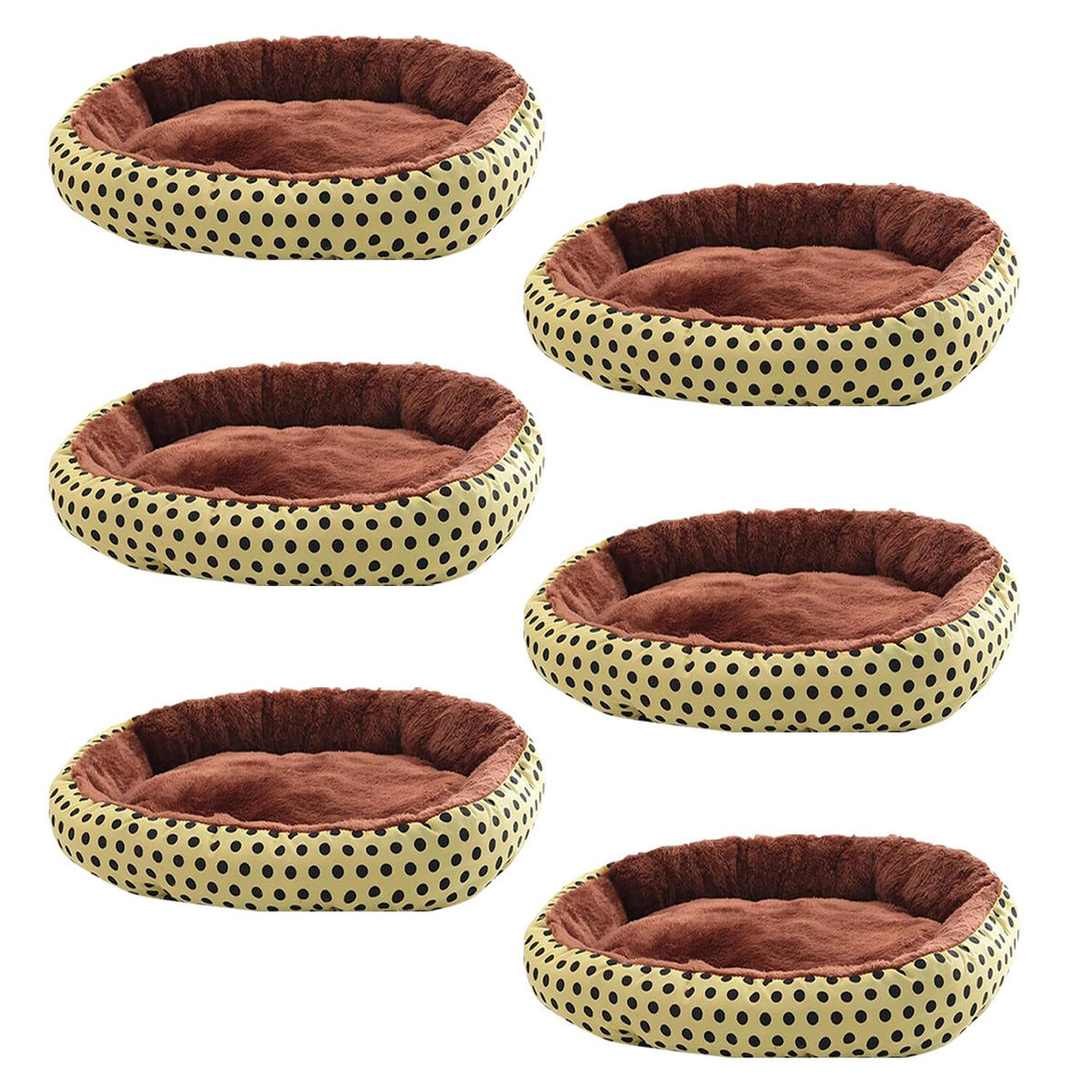 Kuber Industries Dog & Cat Bed|Soft Plush Top Pet Bed|Oxford Cloth Polyester Filling| Washable Dog Bed|Circular Cat Bed with Rise-Edge Pillow|QY039YC-L|Yellow & Coffee(Pack of 6)