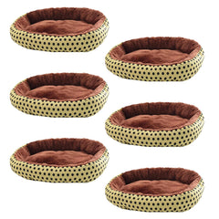 Kuber Industries Dog & Cat Bed|Soft Plush Top Pet Bed|Oxford Cloth Polyester Filling| Washable Dog Bed|Circular Cat Bed with Rise-Edge Pillow|QY039YC-L|Yellow & Coffee(Pack of 6)