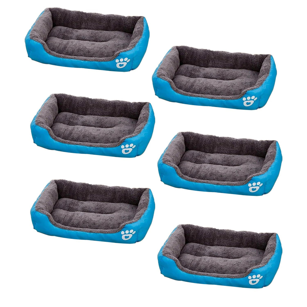 Kuber Industries Dog & Cat Bed|Super Soft Plush Top Pet Bed|Oxford Cloth Polyester Filling|Machine Washable Dog Bed|Rectangular Cat Bed with Rise-Edge Pillow|QY036B-S|Sky Blue (Pack of 6)