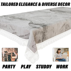 Heart Home Dining Table Cover | PVC Table Cloth Cover | 6 Seater Table Cloth | Marble Table Cover | Table Protector | Table Cover for Dining Table | 60x90 Inch | DTC | Gray