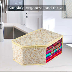 Kuber Industries Blouse Cover | Clothes Storage Bag | Zipper Wardrobe Organizers | Non-Woven Clothes Organiser | Side Transparent Blouse Organizer | Leaf-Design | Pack of 9 | Cream