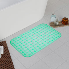 Kuber Industries Bath Mat | PVC Bathroom Mat | Shower Bath Mat | Transparent Round Floor Tub Mat | Foot Massager Mat | Anti-Skid Shower Mat with Drain Holes | Pack of 2 | Green