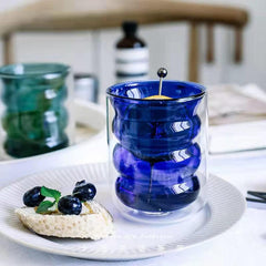 Urbane Home 2 Pcs Waved Shape Glasses | Double Walled Borosilicate Glass | High Thermal Resistance | Microwave & Dishwasher Safe | 200 ML | Pack of 1 | Blue