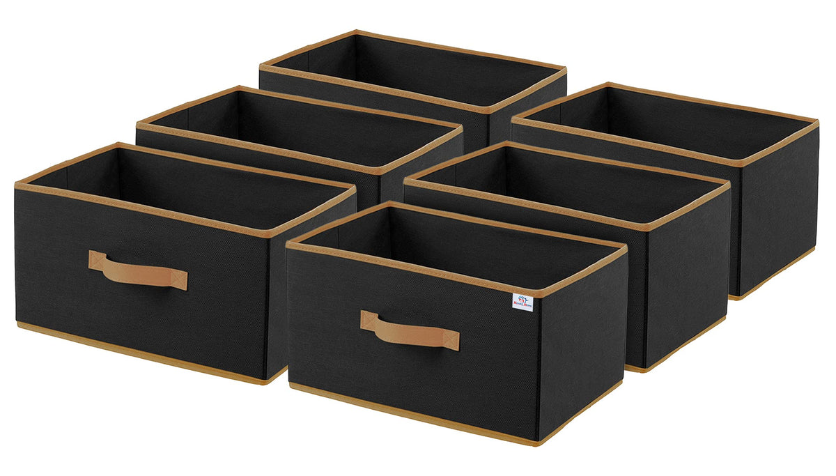 Heart Home Non-Woven Rectangular Flodable Cloth Storage Box, Pack of 6 (Black)-HS40HEARTH23919