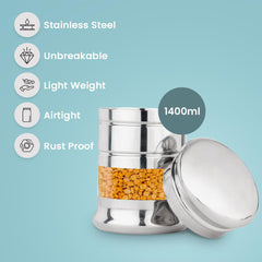 Kuber Industries Scratch Resistent Stainless Steel Transparent See Through Air Tight Containers for Kitchen Storage with Lid | Dry Fruits, Masala, Dal and Pulses Organiser Set | Silver