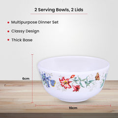 Heart Home Shatter Resistant Melamine White Bowls Set of 6 | Lightweight, BPA Free Aesthetic Bowl Set | Red&Blue Floral Print - White