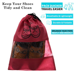 Heart Home Shoe Cover | Travel Shoe Storage Bags | Non-Woven Storage Bag | Shoe Cover with Drawstring | Shoe Organizer with Clear window | Plain | Pack of 12 | Maroon
