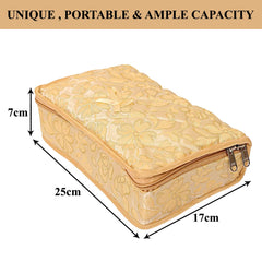 Heart Home Jewellery Kit | Silk Jewellery Storage Kit | Flower Pattern Jewellery Kit | Cosmetic Kit with 4 Flappable & 2 Pouch | Travel Kit for Necklace | Bracelet | Cream