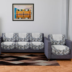Heart Home Sofa Cover | 3+1 Seater Sofa Slip Cover Set | Blue Digital Leaf Sofa Cover | Velvet Couch Cover | Sofa Slipcover Set | Sofa Cover for Living Room | Gray