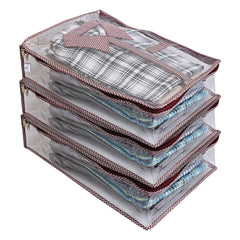 Heart Home Multiuses Check Print PVC Shirt Organizer For storing Shirt Pack of 3 (Maroon)