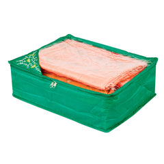 Heart Home Saree Cover | Clothes Storage Bag | Storage Organizer Bag | Zip Closure Saree Cover | Wardrobe Organizer | Side Embroidery Saree Cover | 6 Inch | Green