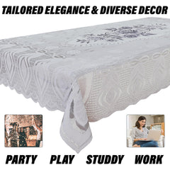 Heart Home Dining Table Cover | Cotton Table Cloth Cover | 6-Seater Table Cloth | Glory Table Cover | Table Protector | Table Cover for Dining Table | 60x90 Inch | DTC | White & Gray
