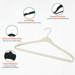 Homestic Velvet Cloth Hanger Set of 5 with Chromed Plated Steel Hook (White)