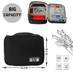 Homestic Travel Organizer For Electronic Accessories|Multipurpose Pouch|Adapter, Cable, Gadget Organizer|Two Comparment With Zipper|Great For Traveling (Black)