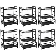 Kuber Industries 3-Layer Dish Drying Rack|Storage Rack for Kitchen Counter|Drainboard & Cutting Board Holder|Premium Utensils Basket|Free Mounting Pack of 6 (Black)