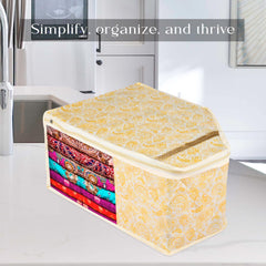 Heart Home Blouse Cover | Clothes Storage Bag | Zipper Wardrobe Organizers | Non-Woven Clothes Organiser | Side Transparent Blouse Organizer | Carry-Design | Pack of 12 | Yellow
