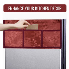 Kuber Industries Fridge Top Cover | Fridge Top Cover with Pockets | Refrigerator Top Cover for Kitchen | Fridge Top Cover with 6 Utility Pockets | 305 Fridge Top Cover | Maroon