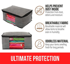 Heart Home Non-Woven Lining Print Saree Organizer|Wardrobe Organizers With Transparent Window, Zipper, Set of 12 (Gray)