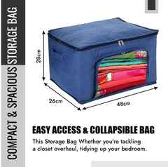 Heart Home Storage Bag | Zipper Closure Storage Bag | Clothes Organiser | Non-Woven Travel Storage Bag | Wardrobe Organizer with Transparent View | Pack of 2 | Blue