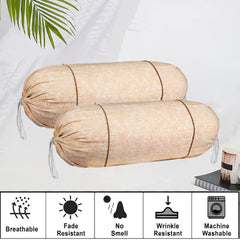 Kuber Industries Bolster Covers | Cotton Bolster Cover Set | Diwan Bolster Cover Set | Bolster Pillow Cover | Khakhi Printed Masand Cover | 16x32 Inch | Pack of 6 | Cream