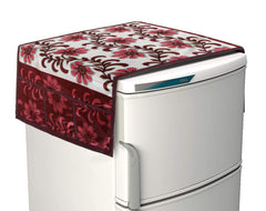 Kuber Industries Flower Print Polyester 3-Layered Fridge/Refrigerator Top Cover with 6 Utility Pockets (Maroon)-KUBMART15478, Standard