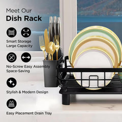 Kuber Industries Iron Kitchen Rack with Utensil Basket Drainer | Dish Drainer Basket for Kitchen | Multipurpose Kitchen Stand | Large Capacity Stand for Kitchen | Space Saving Kitchen Items | Black