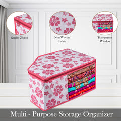 Heart Home Blouse Cover | Clothes Storage Bag | Zipper Wardrobe Organizers | Non-Woven Clothes Organiser | Side Transparent Blouse Organizer | Flower-Design | Pack of 12 | Pink
