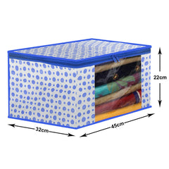 Kuber Industries Dot Printed Foldable, Lightweight Non-Woven Saree Cover/Organizer With Tranasparent Window- Pack of 10 (Blue)-46KM0501