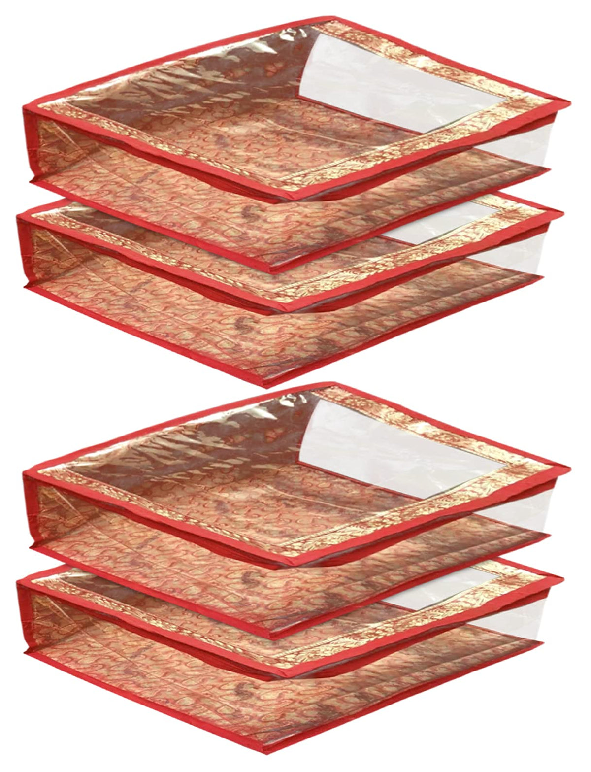 Kuber Industries Carry Design 3" inch Tranasparent PVC Single Saree Cover- Pack of 4 (Maroon)-HS_38_KUBMART21576