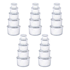 Kuber Industries 25 Pcs Food Containers | Round Storage Box for Fridge | Vegetable Fruit Strainer Basket | Refrigerator Storage Box | Containers With Airtight Lid | HXP00288 | Transparent | Pack of 5