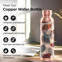 Kuber Industries Pack of 6 Copper Water Bottle - Leakproof & 950ml Non-Toxic Tamaba Bottle for Office/Gym/Yoga/College, Men & Women - Printed