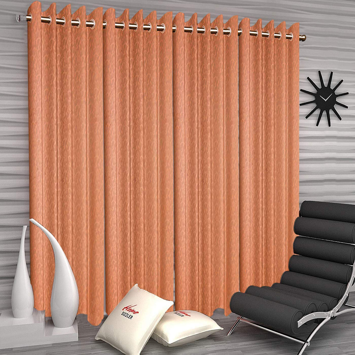 Heart Home Flower Design 4 Pieces Sheer Door Curtains Linen Look Semi Transparent Voile Grommet Elegance Curtains for Living Dining Room, Bedroom Drapes 48 x 84 Inch Long, (Peach) - CTHH7387