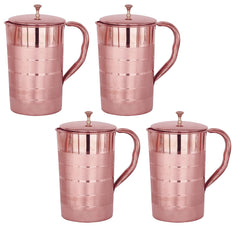 Kuber Industries 1500ml Copper Jug with Lid | BPA Free, Non Toxic, Copper | Rustproof, Durable, Lightweight | with Added Health Benefits of Copper | Ergonomic Design, Easy to Clean | 1.5 L (Pack Of 4)