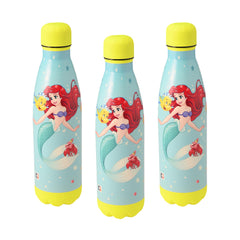 Kuber Industries 500 ml Water Bottle with 2 Lids | Disney Mermaid | Stainless Steel Bottle for Travel & Sports | BPA-Free Insulated Sipper Bottle for Adults & Kids with Straw | Sky Blue | Pack of 3