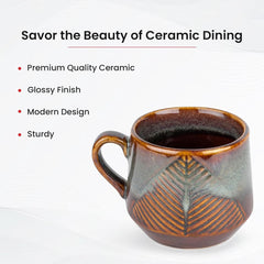 Heart Home Ceramic Microwave, Dishwasher Safe Tea/Coffee Cups with Handle | Scratch-Stain Resistant Lemon Tea, Coffee Mug Cup Crockery for Home, Offices & Bar | Leaf - Brown