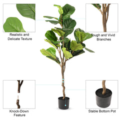 Urbane Home Fiddle Leaf Fig Artificial Tree | 130 CM Tall Plants | 30 Leaves Greenery Plant with Pot | Plant for Home Decor | Plastic | FH-QYR130 | Green